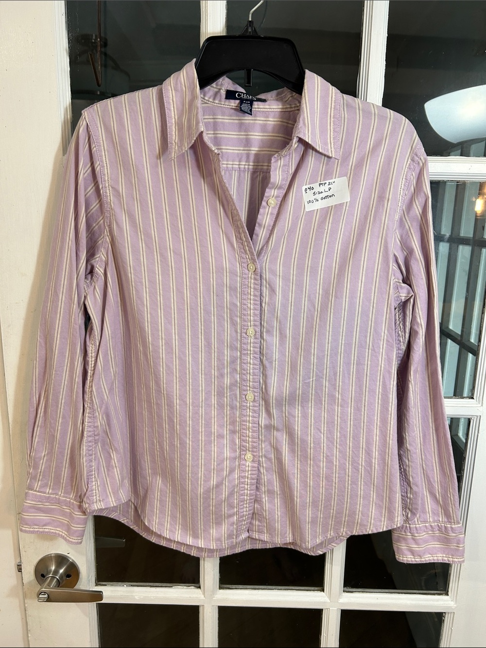 Chaps Petite Lavender and Cream Striped Shirt
